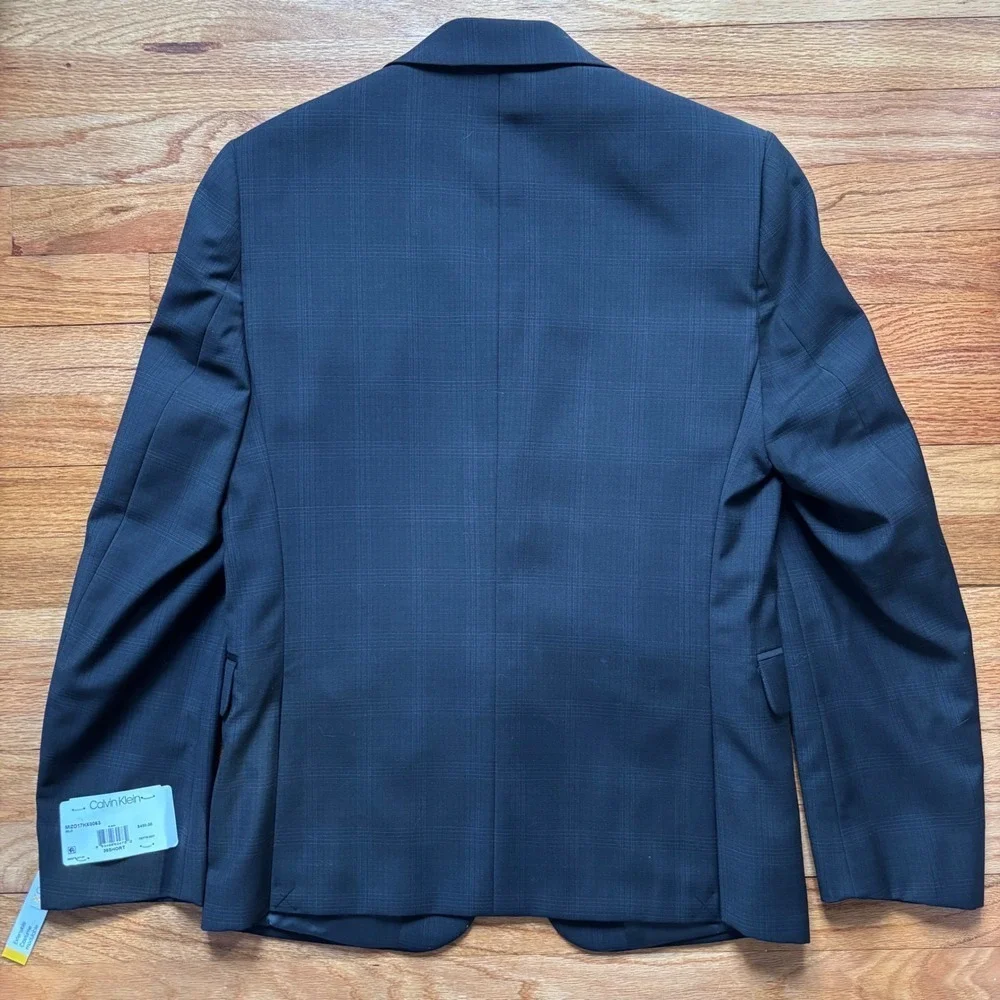 Calvin Klein Mens Black Plaid Wool Blend Suit Blazer Jacket 38 Short MSRP $450